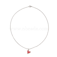 Glass Seed Heart Pendant Necklaces, 304 Stainless Steel Necklace, Red, 17.68 inch(44.9cm)(NJEW-MZ00020-01)