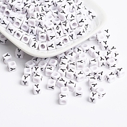 Acrylic Horizontal Hole Letter Beads, Cube, White, Letter Y, Size: about 6mm wide, 6mm long, 6mm high, hole: about 3.2mm, about 2600pcs/500g(PL37C9308-Y)