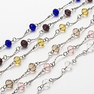 Handmade Faceted Rondelle Glass Beads Chains for Necklaces Bracelets Making, with Brass Bar Links and Iron Eye Pin, Unwelded, Mixed Color, 39.3, about 31sets/strand(AJEW-JB00087)