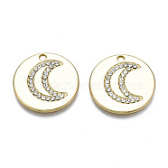 Alloy Pendants, with Crystal Rhinestone, Cadmium Free & Nickel Free & Lead Free, Flat Round, Light Gold, 19x1.5mm, Hole: 1.6mm(PALLOY-S132-258-NR)