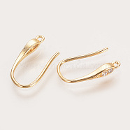 Brass Cubic Zirconia Earring Hooks, Ear Wire, with Horizontal Loop, Nickel Free, Real 18K Gold Plated, 15x9x2.5mm, Hole: 1mm, 20 Gauge, Pin: 0.8mm(KK-S336-41G)