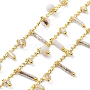 Real 18K Gold Plated Brass Curb Chains, with Glass Rondelle & Column Charms, Soldered, with Spool, White, 3x1.8x0.3mm, about 32.81 Feet(10m)/Roll(CHC-C001-12G)