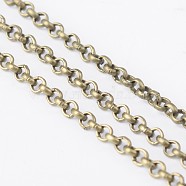 Iron Rolo Chains, Belcher Chain, Unwelded, Lead Free and Nickel Free, Antique Bronze Color, with Spool, Size: Chain: about 2.5mm in diameter, 1mm thick, 100M/roll(CH-S067-AB-FF)