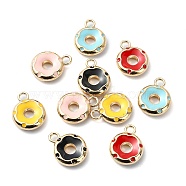 Rack Plating Alloy Enamel Charm, Nickel Free, Donut Charm, Golden, Mixed Color, 14.5x13x3mm, Hole: 2mm(PALLOY-F308-02G)
