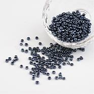 DIY Craft Beads 8/0 Opaque Colors Lustered Round Glass Seed Beads, Black, Size: about 3mm in diameter, hole:1mm, about 1101pcs/50g(X-SEED-A012-3mm-129)