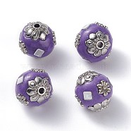 Handmade Indonesia Beads, with Alloy Findings, Round, Medium Purple, 13~14mm, Hole: 1.5~2mm(IPDL-F021-01A)