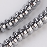 Rondelle Electroplate Non-magnetic Synthetic Hematite Beads Strands, Platinum Plated, 4x2.5mm, Hole: 1mm, about 159pcs/strand, 16.14 inch(G-L436-01B)