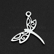 201 Stainless Steel Pendants, Laser Cut, Dragonfly, Stainless Steel Color, 15x17.5x1mm, Hole: 1.4mm(STAS-N090-LA004-1)