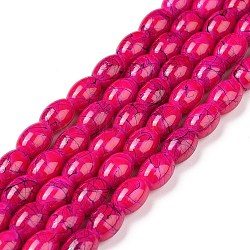 Baking Painted Drawbench Glass Bead Strands, Oval, Magenta, 8x6~6.5mm, Hole: 1mm, about 100pcs/strand, 31.4 inch(GLAD-S080-6x8-86)