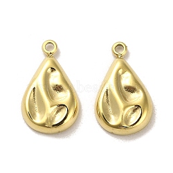 304 Stainless Steel Pendants, Textured, Teardrop Charms, Real 14K Gold Plated, 18x10.5x3mm, Hole: 1.6mm(STAS-L022-127G)
