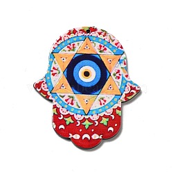 Opaque Acrylic Pendants, Hamsa Hand/Hand of Miriam Charm, Evil Eye Pattern, 52.5x43.5x2mm, Hole: 1.6mm(SACR-P016-A02)