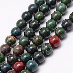 Natural Indian Bloodstone Beads Strands, Heliotrope Stone Beads, Round, 6mm, Hole: 1mm, about 61pcs/strand, 15 inch(G-P257-07-6mm)
