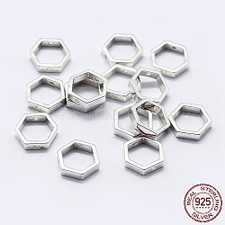 925 Sterling Silver Bead Frames, Hexagon, Silver, 7.5x8.5x2mm, Hole: 0.8mm, Inner: 6x7mm(STER-F036-12S-8.5x7.5)