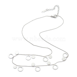 304 Stainless Steel Pendant Necklaces, with Ball Chains, Ring & Flat Round, Stainless Steel Color, 18.42 inch(46.8cm)(NJEW-K118-18P)