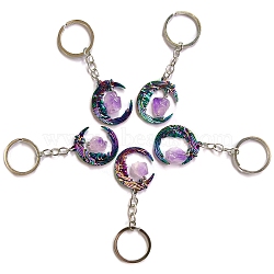 Alloy Keychain, with Natural Amethyst, Rainbow Color, 8~10cm(PW-WGBA7C2-01)