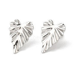 Non-Tarnish 304 Stainless Steel Stud Earrings, Leaf, Stainless Steel Color, 25x17.5mm(EJEW-Z022-21P)