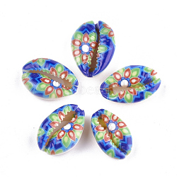 Printed Cowrie Shell Beads, No Hole/Undrilled, Colorful, 20~25x13~17x7~8mm(SSHEL-T007-16B)