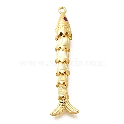 Rack Plating Brass Micro Pave Cubic Zirconia Pendants, Fish Charms, Long-Lasting Plated, Lead Free & Cadmium Free, Real 18K Gold Plated, 44x7x6.5mm, Hole: 1.6mm(KK-M309-38G-G)