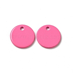 Spray Painted 201 Stainless Steel Charms, Flat Round Charms, Hot Pink, 8.5x1mm, Hole: 1mm(STAS-G304-21D)