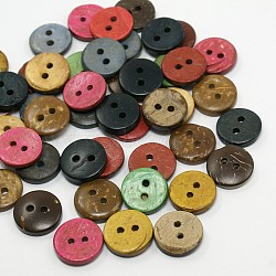 Flat Round Coconut Buttons, 2-Hole Sewing Buttons, Mixed Color, 12.5~13x2mm, Hole: 2mm(BUTT-D023)