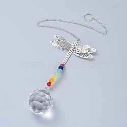 Crystals Chandelier Suncatchers Prisms Chakra Hanging Pendant, with Iron Cable Chains, Glass Beads, Glass Rhinestone and Brass Pendants, Dragonfly with Round, Clear, 340mm(AJEW-I040-15P)