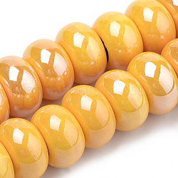 Handmade Porcelain Beads, Pearlized, Rondelle, Orange, 15~16x9~10mm, Hole: 5~6mm(PORC-Q219-15x9-F22)