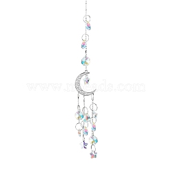 Glass Pendant Decorations, Suncatchers, with Iron Findings, Moon & Star, Clear AB, 380mm(DJEW-PW0012-003B)