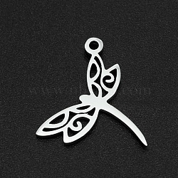 201 Stainless Steel Pendants, Laser Cut, Dragonfly, Stainless Steel Color, 15x17.5x1mm, Hole: 1.4mm(STAS-N090-LA004-1)