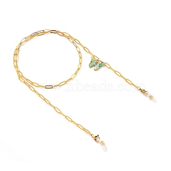 Eyeglasses Chains, Face Mask Chains, Neck Strap for Eyeglasses, with Alloy Cellulose Acetate(Resin) Pendants, Brass Paperclip Chains, 304 Stainless Steel Lobster Claw Clasps and Rubber Loop Ends, Golden, Green, 27.55 inch(70cm)(AJEW-EH00108-03)