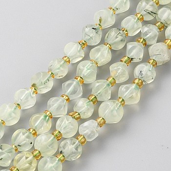 Natural Prehnite Beads Strands, with Seed Beads, Six Sided Celestial Dice, Faceted, 6~6.5x6~6.5mm, Hole: 1mm, about 50pcs/strand, 15.75 inch(40cm)