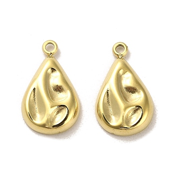 304 Stainless Steel Pendants, Textured, Teardrop Charms, Real 14K Gold Plated, 18x10.5x3mm, Hole: 1.6mm