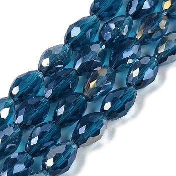 Transparent Electroplate Glass Beads Strands, AB Color Plated, Faceted, Teardrop, Marine Blue, 15x10mm, Hole: 1.6mm, about 46~48pcs/strand, 27.95''(71cm)