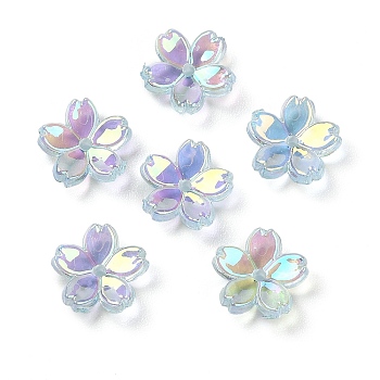 Transparent ABS Plastic Beads Cap, UV Plated, 5-Petal Flower, Light Blue, 10.5~11.5x2mm, Hole: 1.4mm