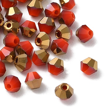 Electroplate Glass Beads, Half Golden Plated, Faceted, Bicone, Dark Red, 4.5x4mm, Hole: 1mm, 500Pcs/bag