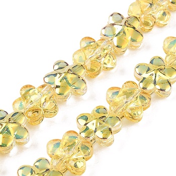 Electroplate Glass Beads Strands, Flower, Gold, 12x12.5x7mm, Hole: 1mm, about 54~55pcs/strand, 24.57~24.96 inch(62.4~63.4cm)