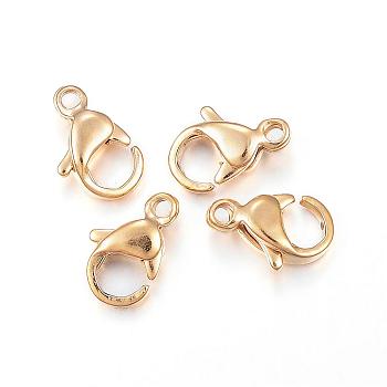 Ion Plating(IP) 304 Stainless Steel Lobster Claw Clasps, Parrot Trigger Clasps, Real 18k Gold Plated, 9x6x3mm, Hole: 1.2mm