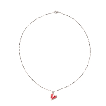 Glass Seed Heart Pendant Necklaces, 304 Stainless Steel Necklace, Red, 17.68 inch(44.9cm)
