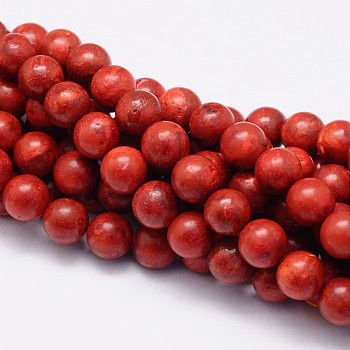 Synthetic Grass Coral Round Beads Strands, Dyed, 6mm, Hole: 1mm, about 66pcs/strand, 15.7 inch