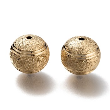 Brass Beads, Long-Lasting Plated, Round, Real 24K Gold Plated, 16mm, Hole: 2mm