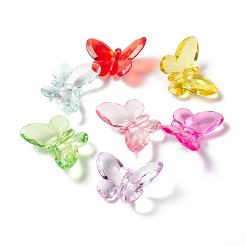 Transparent Acrylic Pendants, Butterfly, Mixed Color, 38.5x55x9.5mm, Hole: 2.3mm, about 50pcs/bag