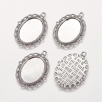 Zinc Alloy Pendant Settings for Cabochon & Rhinestone, Blank Bezel Pendant Trays Base, for DIY Jewelry Making, Lead Free & Cadmium Free & Nickel Free, Oval, Antique Silver Color, 39x29x2mm, Hole: 2mm, Tray: 25x18mm

