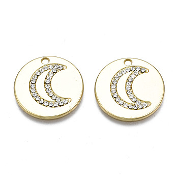 Alloy Pendants, with Crystal Rhinestone, Cadmium Free & Nickel Free & Lead Free, Flat Round, Light Gold, 19x1.5mm, Hole: 1.6mm