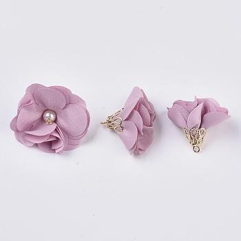 Handmade Cloth Pendant Decorations, with Alloy Findings, Flower, Plum, 24~26x24~25mm, Hole: 2mm