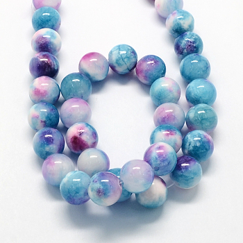 Natural Dyed Persian Jade Gemstone Bead Strands, Round, Deep Sky Blue, 8mm, Hole: 1mm, about 50pcs/strand, 15.7 inch
