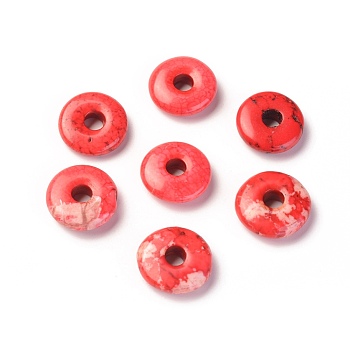 Natural Howlite Beads, Dyed, Flat Round/Disc, FireBrick, 15x5mm, Hole: 4mm