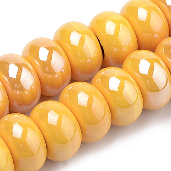 Handmade Porcelain Beads, Pearlized, Rondelle, Orange, 15~16x9~10mm, Hole: 5~6mm
