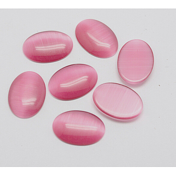 Cat Eye Cabochons, Oval, Hot Pink, 18x13x2.5~3.5mm