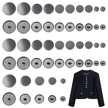WADORN 50Pcs 5 Style 1-Hole Alloy Shank Buttons, Flat Round, Gunmetal, 10~25x6.5~8mm, Hole: 2~2.5mm, 10pcs/style