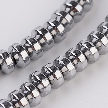 Rondelle Electroplate Non-magnetic Synthetic Hematite Beads Strands, Platinum Plated, 4x2.5mm, Hole: 1mm, about 159pcs/strand, 16.14 inch