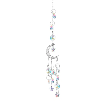 Glass Pendant Decorations, Suncatchers, with Iron Findings, Moon & Star, Clear AB, 380mm